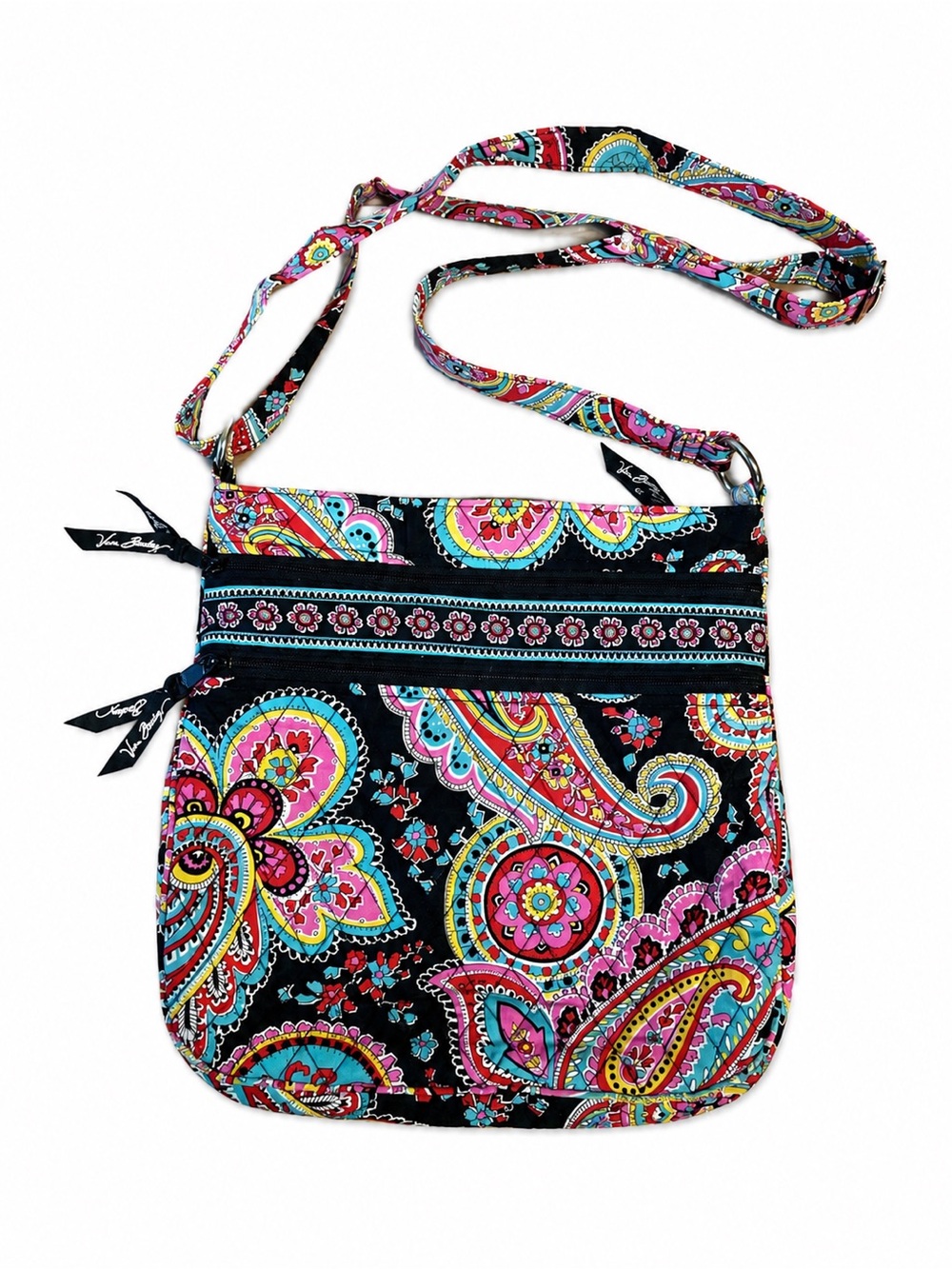 Vera Bradley Black Paisley Floral Crossbody with Bright Accents